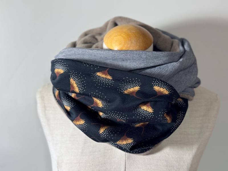 Loop Loopschal Schal Schlauchschal Wendeschal Baumwolle Grau Jersey Schwarz Taupe Beige von naehkombinat