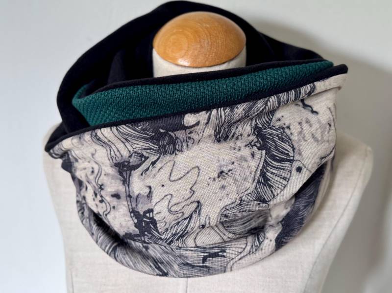 Loop Loopschal Schal Schlauchschal Wendeschal Grün Grau Strickstoff Petrol Warm Watercolor von naehkombinat