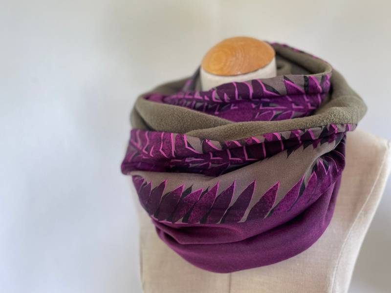 Loop Loopschal Schal Schlauchschal Wendeschal Winterschal Fuchsia Lila Grün Khaki Pink Jacquard Strick Baumwolle Tuch von naehkombinat