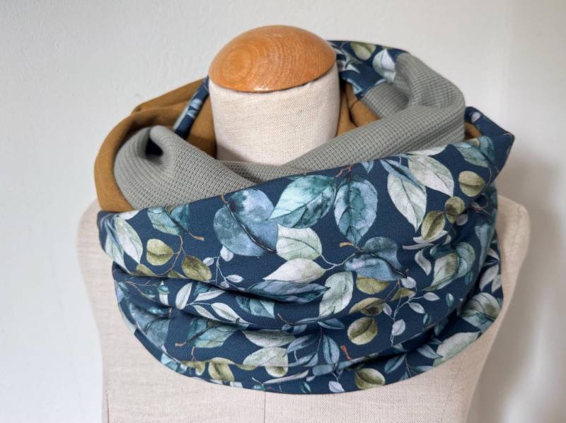 Loop Schlauchschal Loopschal Jersey Wendeschal Staubgrün Schilf Gelb Curry Baumwollschal von naehkombinat