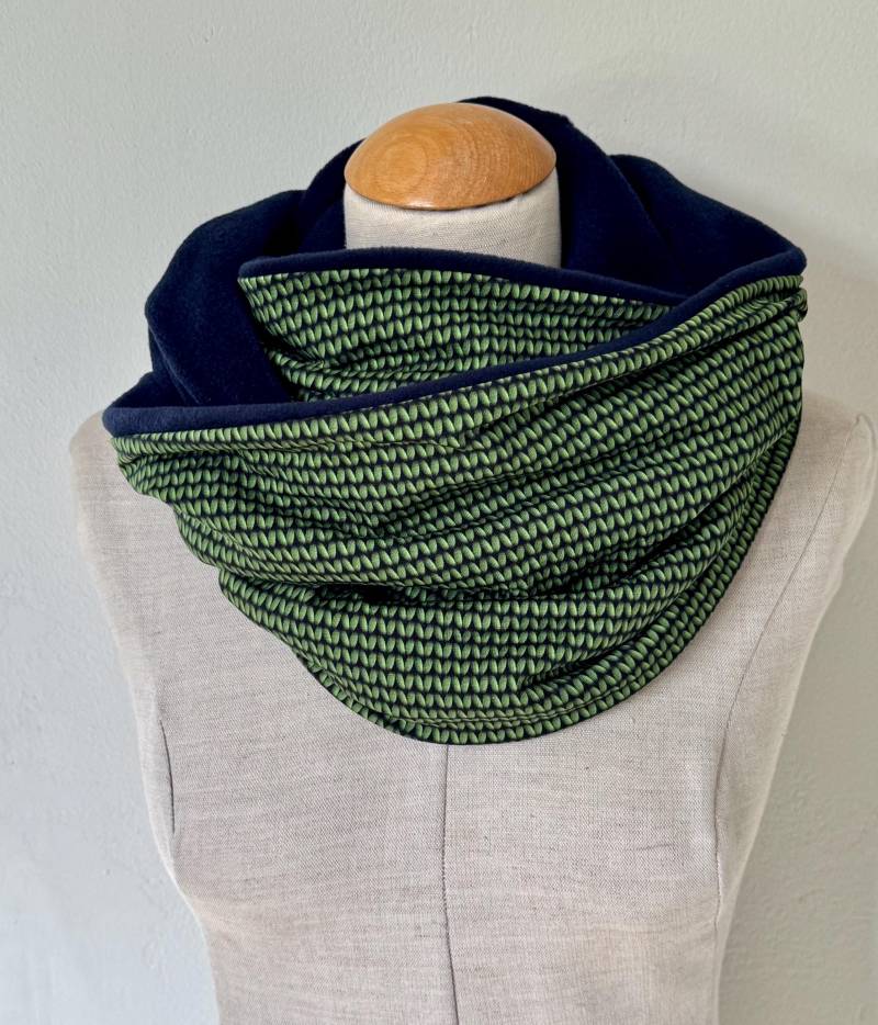 Loop Schlauchschal Loopschal Jerseyschal Wendeschal Fleece Blau Grün Strickstoff Wickel Winter Baumwolle von naehkombinat