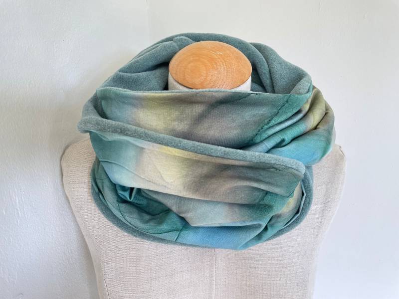 Loop Schlauchschal Loopschal Jerseyschal Wendeschal Fleece Grün Blau Türkis Salbei Watercolor Pastell von naehkombinat
