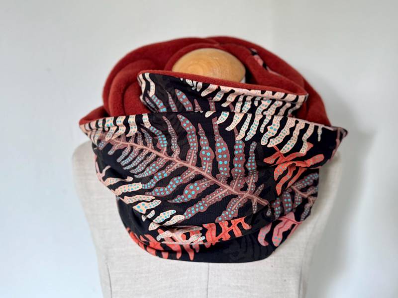 Loop Schlauchschal Loopschal Jerseyschal Wendeschal Fleece Orange Rost Blätter Winter Baumwolle von naehkombinat