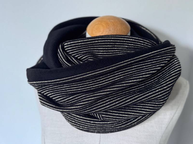 Loop Schlauchschal Loopschal Jerseyschal Wendeschal Fleece Schwarz Gold Glitzer Streifen Winter Baumwolle von naehkombinat