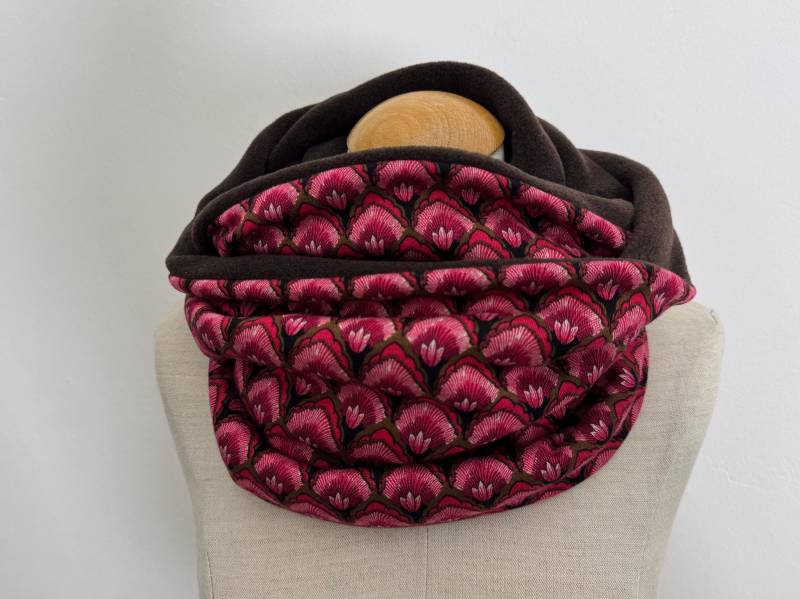 Loop Schlauchschal Loopschal Pink Fuchsia Braun Rot Fleece Jacquard Jersey Winterschal Wendeschal Geschenk Weihnachten Damen Frau von naehkombinat