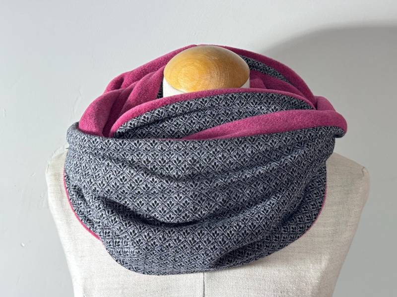 Loop Schlauchschal Loopschal Schwarz Grau Anthrazit Silbergrau Beere Pink Rosa Fleece Jacquard Jersey Winterschal von naehkombinat