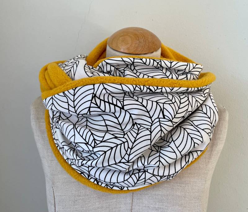 Loopschal Baumwolle Loop Schlauchschal Scarf Jerseyschal Wendeschal Fleece Winterschal Tuch Stola Gelb Schwarz Weiß von naehkombinat