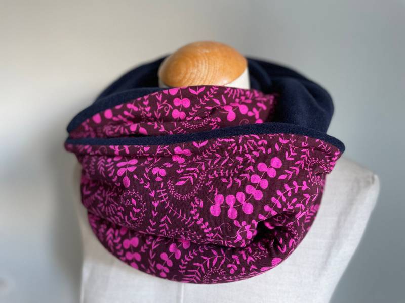 Loopschal Schal Winterschal Tuch Jersey Pink Bordeaux Fuchsia Fleece Wendeschal Weinrot Winter Gefüttert von naehkombinat