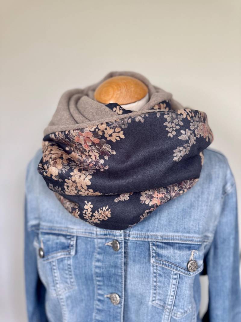 Loopschal Wickelschal Schlauchschal Jersey Blau Vintage Rosa Bewige Pastell Blumen Fleece Winterschal von naehkombinat