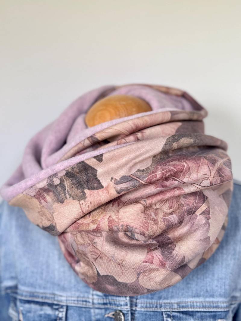 Loopschal Wickelschal Schlauchschal Jersey Rosen Vintage Rosa Pastell Blumen Fleece Winterschal von naehkombinat