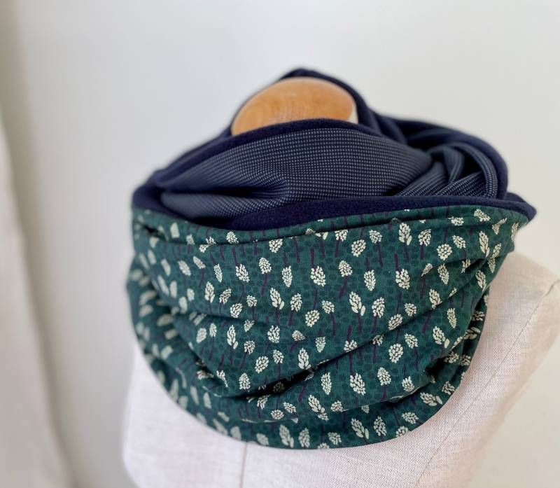 Loopschal Wickelschal Schlauchschal Schals Scarf Jerseyschal Grün Petrol Blau Wendeschal Fleece Winter Marineblau Navy von naehkombinat