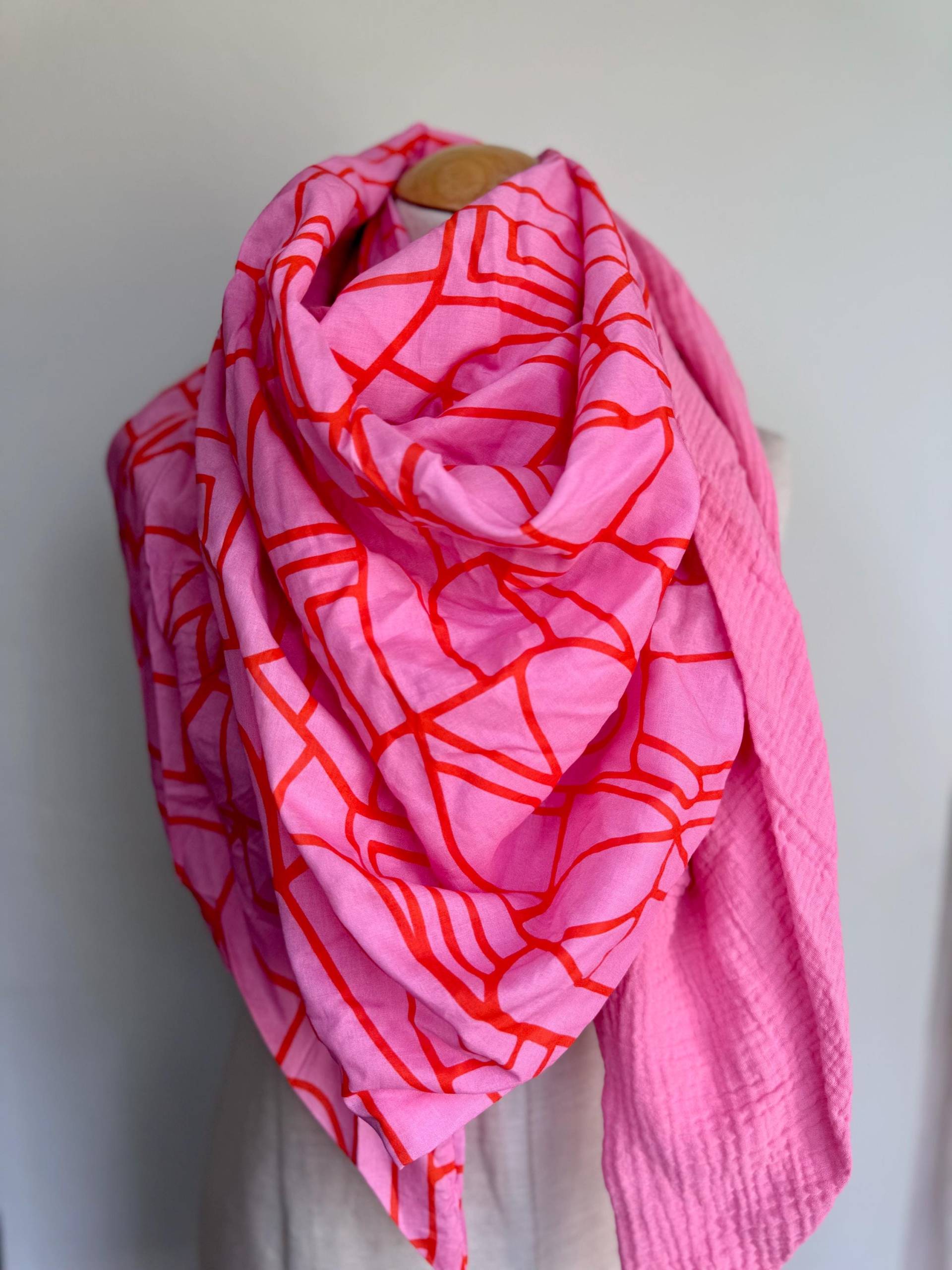 Musselintuch Xxl Wickelschal Dreieck Loopschal Orange Pink Fuchsia Rosa Beere Ton Baumwolle Schal Stola Sommertuch Dreieckstuch von naehkombinat