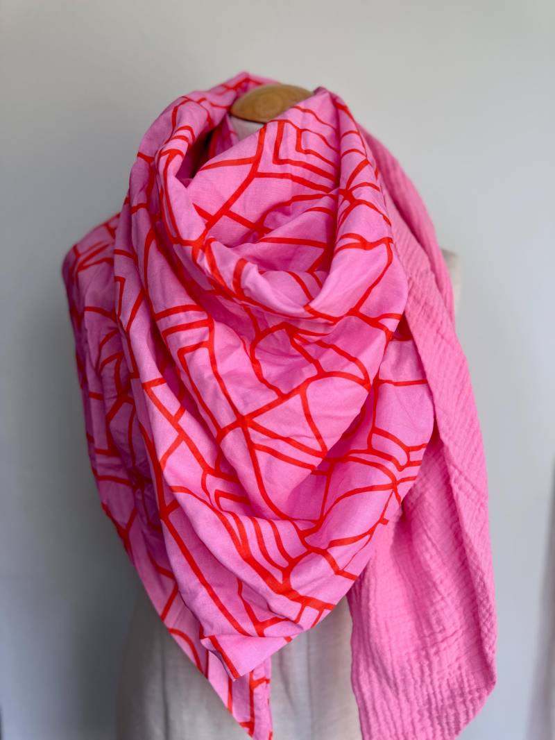 Musselintuch Xxl Wickelschal Dreieck Loopschal Orange Pink Fuchsia Rosa Beere Ton Baumwolle Schal Stola Sommertuch Dreieckstuch von naehkombinat