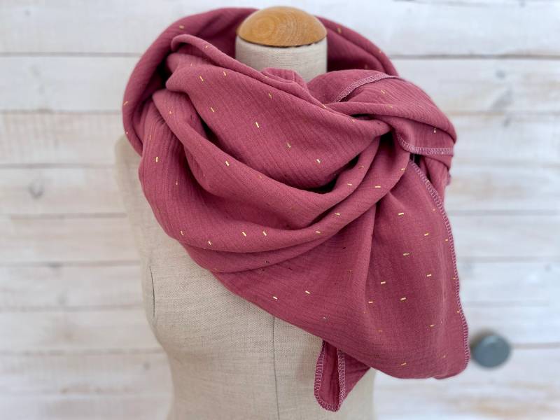 Musselintuch Xxl Wickelschal Loopschal Malve Altrosa Mauve Gold Schal Stola Sommertuch Dreieckstuch von naehkombinat