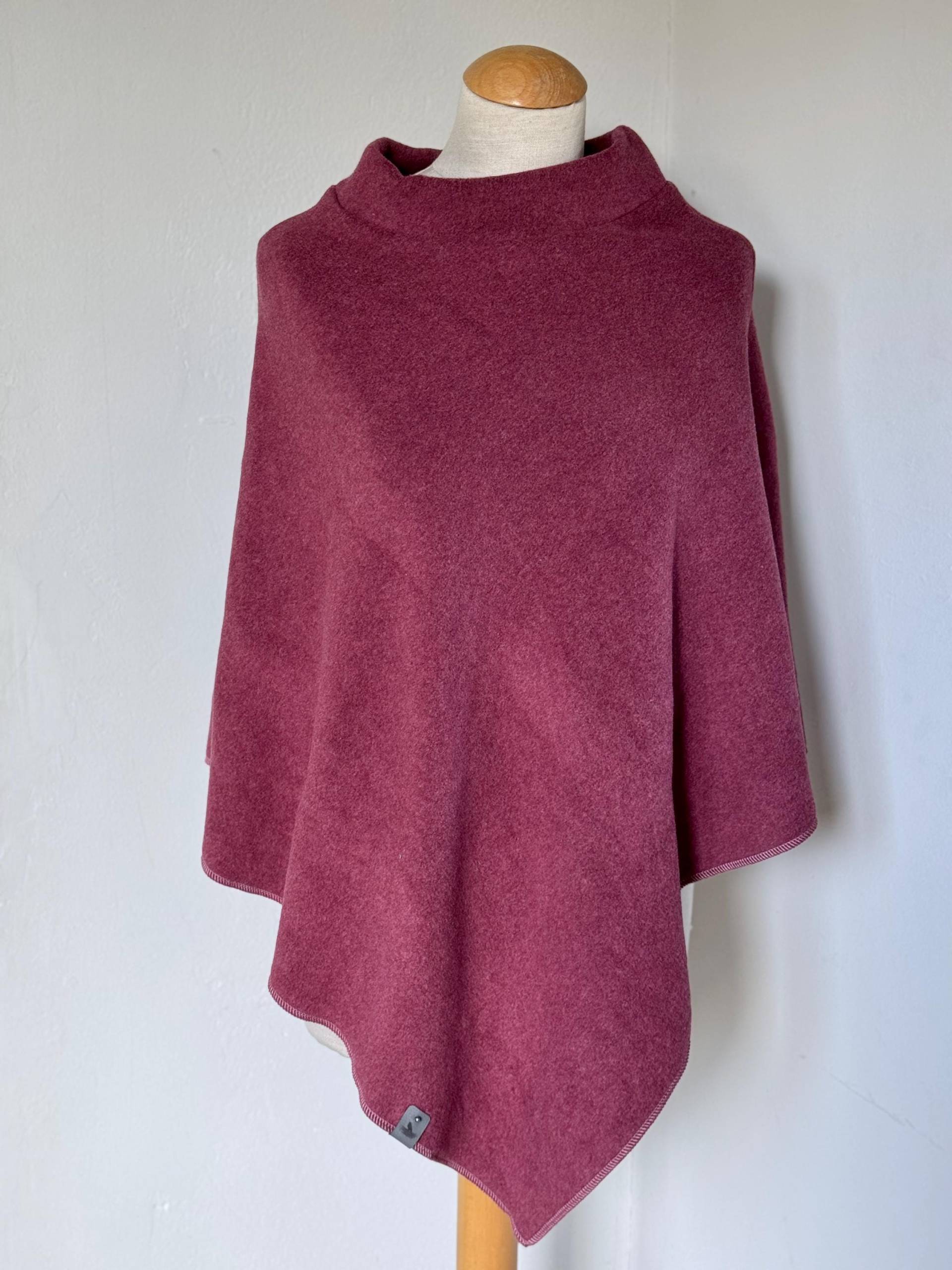 Poncho Baumwolle Umhang Schal Cape Überwurf Soft Beere Rosa Rot Filz Fleece Cardigan Strickponcho Tuch Stola Umhängetuch Dreieckstuch von naehkombinat