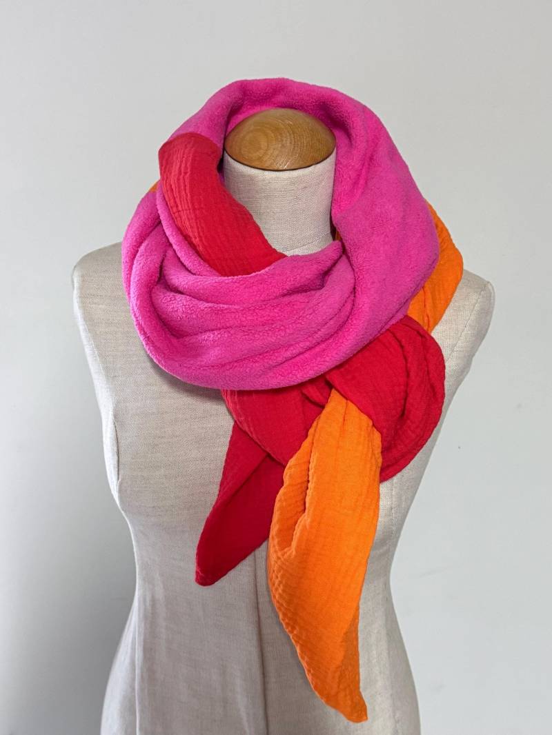 Schal Winter Herbst Fleece Stola Musselintuch Xxl Wickelschal Loopschal Pink Fuchsia Orange Rosa Baumwolleneon Warm Kuschelig von naehkombinat