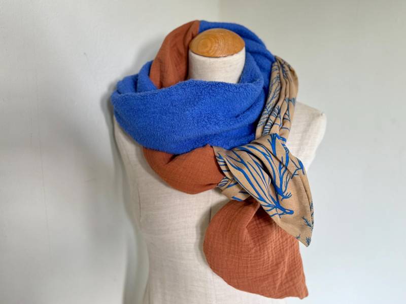 Schal Winter Herbst Jersey Musselin Stola Musselintuch Wickelschal Loopschal Blau Königsblau Rost Orange Braun Beige Camel Baumwolle Warm von naehkombinat