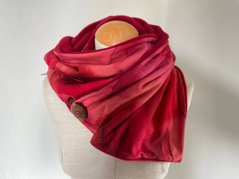 Wickelschal Dreieckstuch Schal Knopfschal Loop Wendeschal Rot Schwarz Pink Bordeaux Herbst Winter Fleece Jerseyschal von naehkombinat
