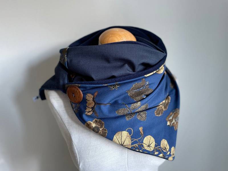 Wickelschal Dreieckstuch Schal Loop Knopfschal Blumen Blau Gelb Anthrazit Curry Jerseyschal von naehkombinat