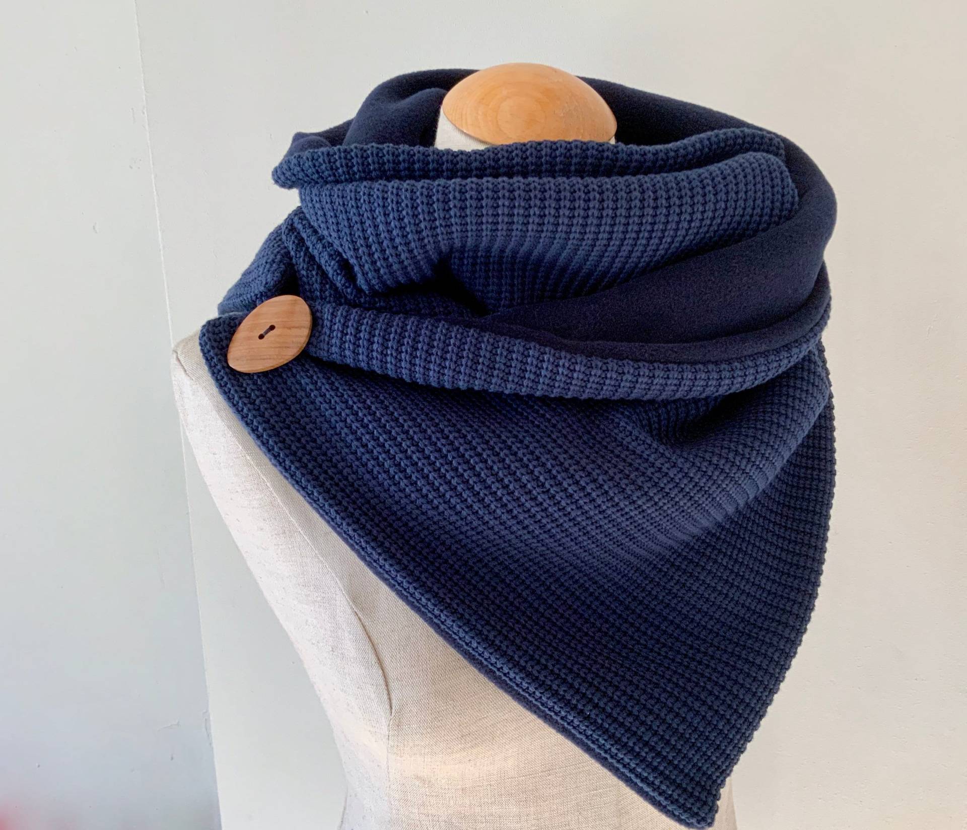 Wickelschal Dreieckstuch Schal Strick Blau Baumwolle Wrap Scarf Triangular Marine von naehkombinat