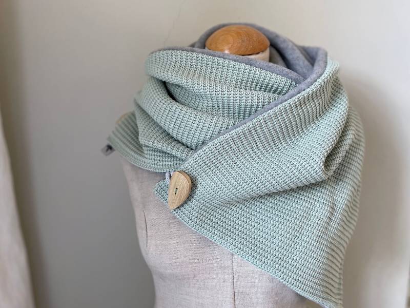 Wickelschal Dreieckstuch Schal Strick Schilf Grün Grau Baumwolle Wrap Scarf, Triangular Loop Scarf von naehkombinat