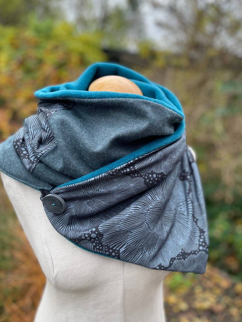 Wickelschal Dreieckstuch Schal Tuch Petrol Grün Grau Schwarz Fishbone Fischgrat von naehkombinat