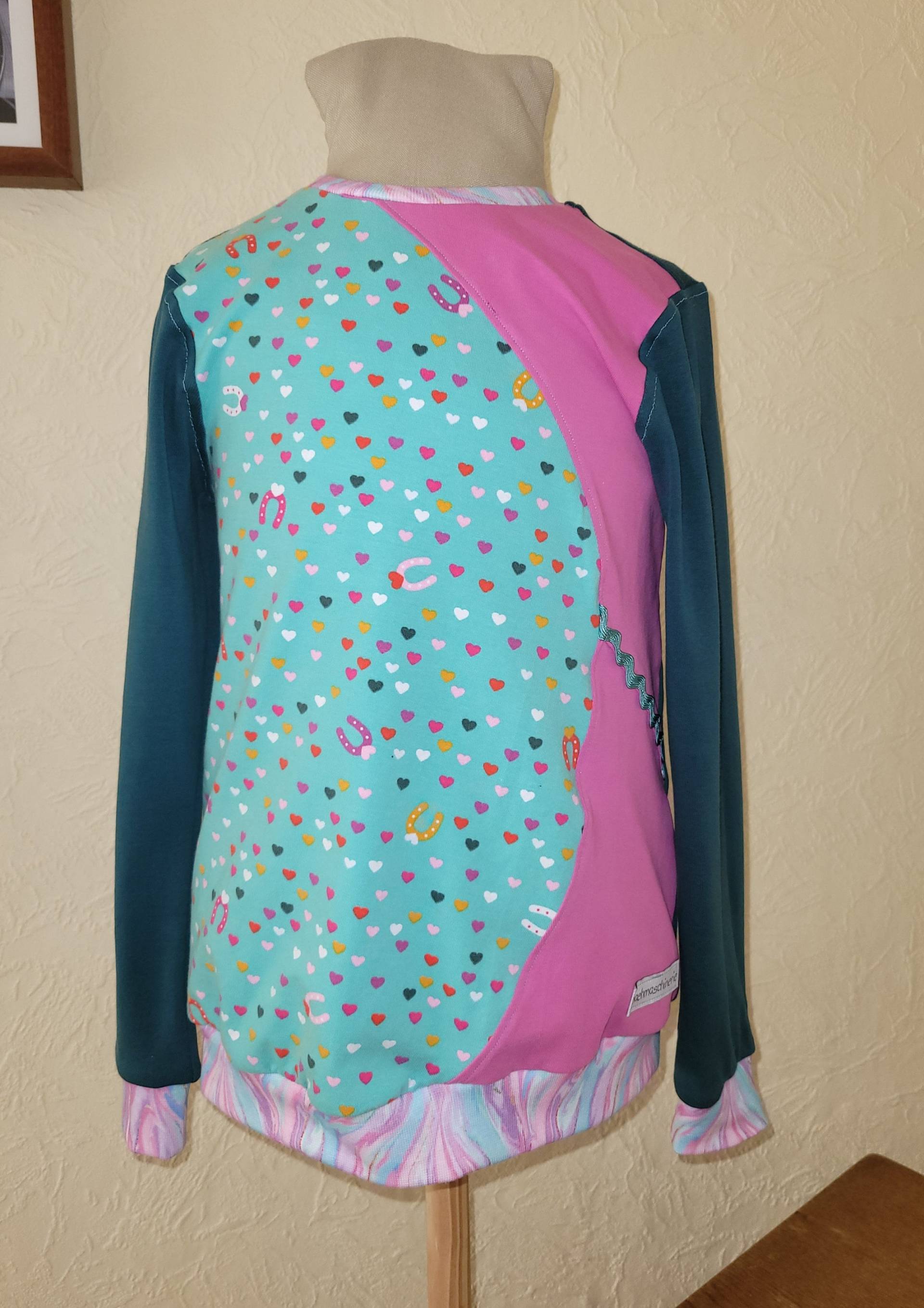 Langarmshirt Kinder Hufeisen in Pink Grün Gr. 116 von naehmaschinerie