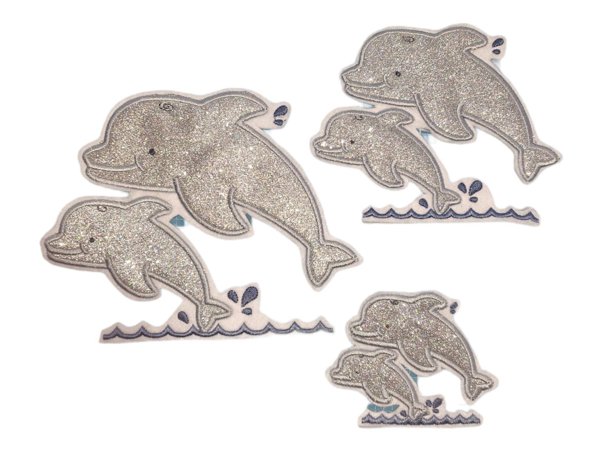 Aufnäher Delfin Delphin Glitzer Silber Aufbügler Schultüte von naehschaetzchen