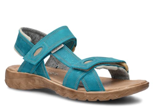 NAGABA - Damen Sandalen - Bequeme Ledersandalen Sommer für Frauen – Verstellbare Klettverschlüsse – Flat Sandal – Echtleder, Einlegesohne aus Leder – Hoher Komfort - Leichte - Modell 168 – Türkis – 39 von nagaba