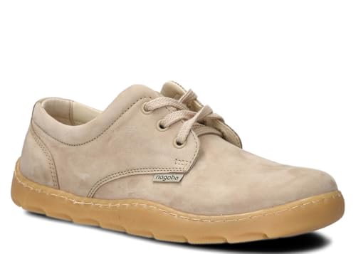 NAGABA – Orthopädische Weit Sneaker Damen - Barefoot Inspiriert für Frauen - Extrabreiter Zehenraum – Echtleder, Flache Schuhe, Lederschuhe mit Leder-Einlegesohle, Breite oder Hallux-Füße – Beige – 38 von nagaba