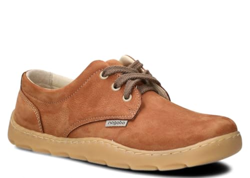 NAGABA – Orthopädische Weit Sneaker Damen - Barefoot Inspiriert für Frauen - Extrabreiter Zehenraum – Echtleder, Flache Schuhe, Lederschuhe mit Leder-Einlegesohle, Breite oder Hallux-Füße – Braun – 41 von nagaba