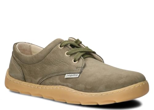 NAGABA – Orthopädische Weit Sneaker Damen - Barefoot Inspiriert für Frauen - Extrabreiter Zehenraum – Echtleder, Flache Schuhe, Lederschuhe mit Leder-Einlegesohle, Breite oder Hallux-Füße – Khaki – 40 von nagaba
