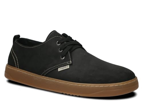 NAGABA – Orthopädische Weit Sneaker Herren - Barefoot Inspiriert für Mann, Extrabreiter Zehenraum – Echtleder, Flache Schuhe, Lederschuhe mit Leder-Einlegesohle, Breite oder Hallux-Füße – Schwarz – 44 von nagaba