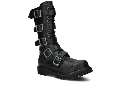 NAGABA - Stahlkappenschuhe Herren, Boots, Stiefel, Lederschuhe - Echtleder - Massive Schnürschuhe mit Stahlkappen im Zehen, mit Reißverschluss, Schnallen - UNISEX, Grunge, Gothic Schuhe - Schwarz - 46 von nagaba