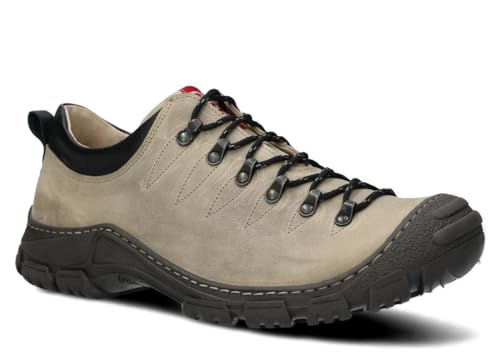 NAGABA - Wanderschuhe Herren - Trekkingschuhe Herren - Outdoor Halbschuhe Männer Echtleder, mit Schnursenkel - Wanderstiefel, Lederschuhe mit Dicker, Rutschfester Sohle - Modell 444 - Cremefarben - 41 von nagaba