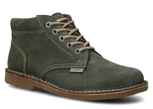 nagaba - Boots Herren - Stiefel Herren - Welourschuhe Herbst, Boots Leder, Schnürschuhe, Herrenstiefeletten - Styrogum, Modell 076 - Khaki - 46 von nagaba