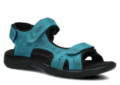 nagaba - Damen Sandalen - Bequeme Ledersandalen Sommer für Frauen – Verstellbare Klettverschlüsse – Flat Sandal – Echtleder – Hoher Komfort - Leichte - Modell 264 – Türkis – 36 von nagaba