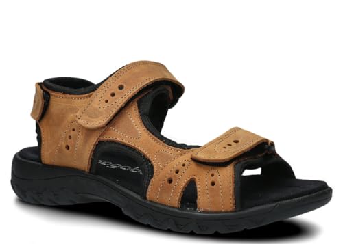 nagaba - Damen Sandalen - Bequeme Ledersandalen Sommer für Frauen – Verstellbare Klettverschlüsse – Flat Sandal – Echtleder – Nubukleder - Hoher Komfort - Leichte - Modell 264 – Braun – 39 von nagaba