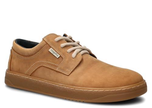 nagaba – Orthopädische Weit Sneaker Herren - Barefoot Inspiriert für Mann - Extrabreiter Zehenraum – Echtleder, Flache Schuhe, Lederschuhe mit Leder-Einlegesohle, Breite oder Hallux-Füße – Braun – 44 von nagaba