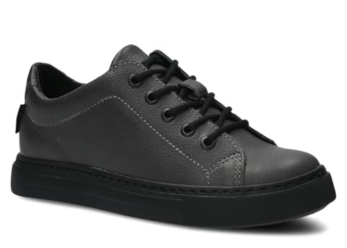 nagaba - Sneaker Damen - Halbschuhe Damen - Echtleder - Flache Schuhe, Sportschuhe, Bequeme Schnürschuhe, für Herbst, Frühling - Lederschuhe mit Leder-Einlegesohle - Graphit - 40 von nagaba