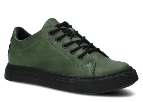 nagaba - Sneaker Damen - Halbschuhe Damen - Echtleder - Flache Schuhe, Sportschuhe, Bequeme Schnürschuhe, für Herbst, Frühling - Lederschuhe mit Leder-Einlegesohle - Grün - 37 von nagaba