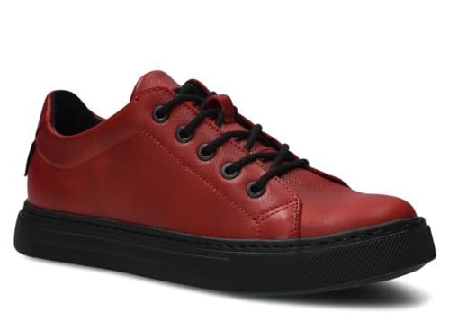 nagaba - Sneaker Damen - Halbschuhe Damen - Echtleder - Flache Schuhe, Sportschuhe, Bequeme Schnürschuhe, für Herbst, Frühling - Lederschuhe mit Leder-Einlegesohle - Rot - 41 von nagaba