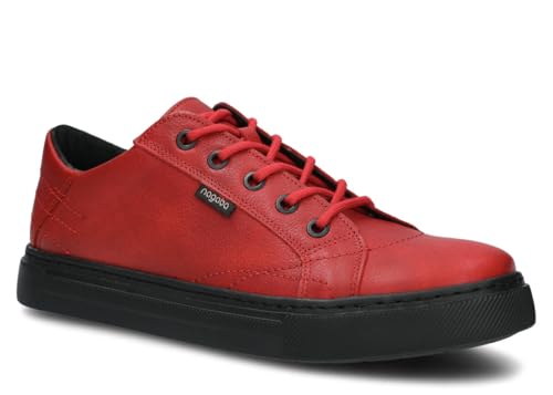 nagaba - Sneaker Herren - Leichte Halbschuhe Herren - Echtleder - Flache Schuhe, Sportschuhe, Bequeme Schnürschuhe, für Herbst, Frühling - Lederschuhe für Männer, Jungs - Modell 411 - Rot - 45 von nagaba