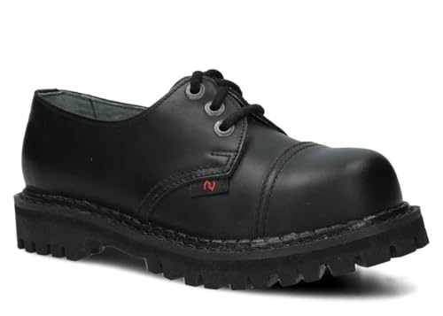 nagaba - Stahlkappenschuhe Herren, Lederschuhe - Unisex Damen Halbschuhe - 3-Loch - mit Stahlkappen im Zehen - Grunge, Army Ranger, Punk - aus Glattleder mit Leder-Einlegesohle - Schwarz - 43 von nagaba