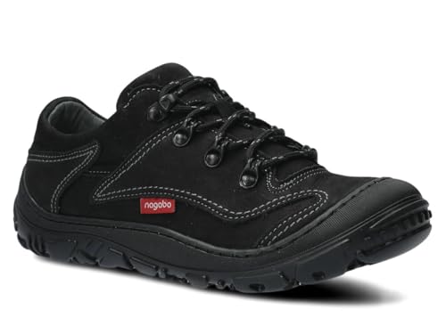 nagaba - Wanderschuhe Damen - Lederschuhe Trekkingschuhe Damen mit Rutschfester Sohle - Outdoor Halbschuhe Frauen Echtleder, Schnürschuhe - Damenschuhe, Freizeitschuhe – Modell 255 – Schwarz – 38 von nagaba