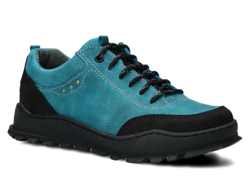 nagaba - Wanderschuhe Damen - Trekkingschuhe Damen Halbschuhe Lederfutter Outdoor Halbschuhe Frauen Echtleder, Schnürschuhe - Lederschuhe mit Dicker Rutschfester Sohle - Modell 0521 - Türkis - 37 von nagaba