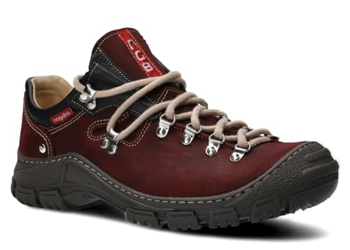 nagaba - Wanderschuhe Herren - Lederschuhe Trekkingschuhe Herren - Outdoor Halbschuhe Männer Echtleder, mit Schnursenkel - Herrenschuhe, Halbschuhe, Freizeitschuhe - Modell 055 Dunkelrot - 45 von nagaba