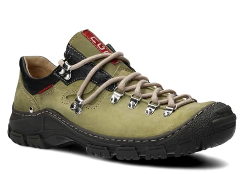 nagaba - Wanderschuhe Herren - Lederschuhe Trekkingschuhe Herren - Outdoor Halbschuhe Männer Echtleder, mit Schnursenkel - Herrenschuhe, Halbschuhe, Freizeitschuhe - Modell 055 Grün - 46 von nagaba