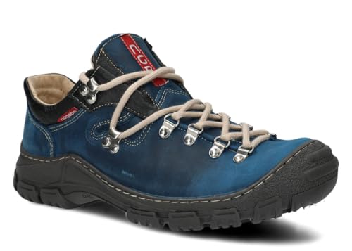 nagaba - Wanderschuhe Herren - Lederschuhe Trekkingschuhe Herren - Outdoor Halbschuhe Männer Echtleder, mit Schnursenkel - Herrenschuhe, Halbschuhe, Freizeitschuhe - Modell 055 Kobaltblau - 47 von nagaba