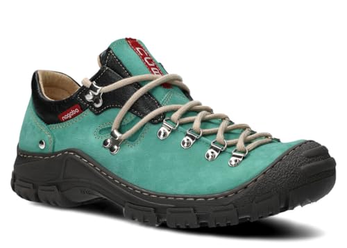 nagaba - Wanderschuhe Herren - Lederschuhe Trekkingschuhe Herren - Outdoor Halbschuhe Männer Echtleder, mit Schnursenkel - Herrenschuhe, Halbschuhe, Freizeitschuhe - Modell 055 Minzgrün - 44 von nagaba